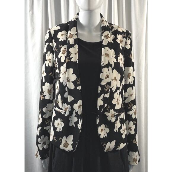 Ann Taylor Loft Floral Open Front Blazer, Black & Ivory, Sz: S, 78-26 - Picture 1 of 16